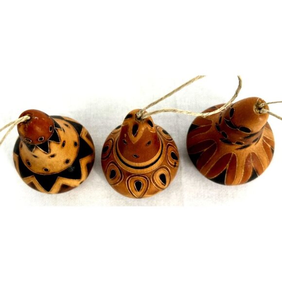Gourd Bell Christmas Ornaments Terra Cotta Birds 3.25" Lot of 3 Natural Decor - Picture 5 of 7
